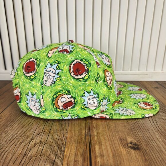Rick & Morty Snapback Hat BioWorld Green Portal Faces Cartoon Network Adult Swim - Picture 4 of 11
